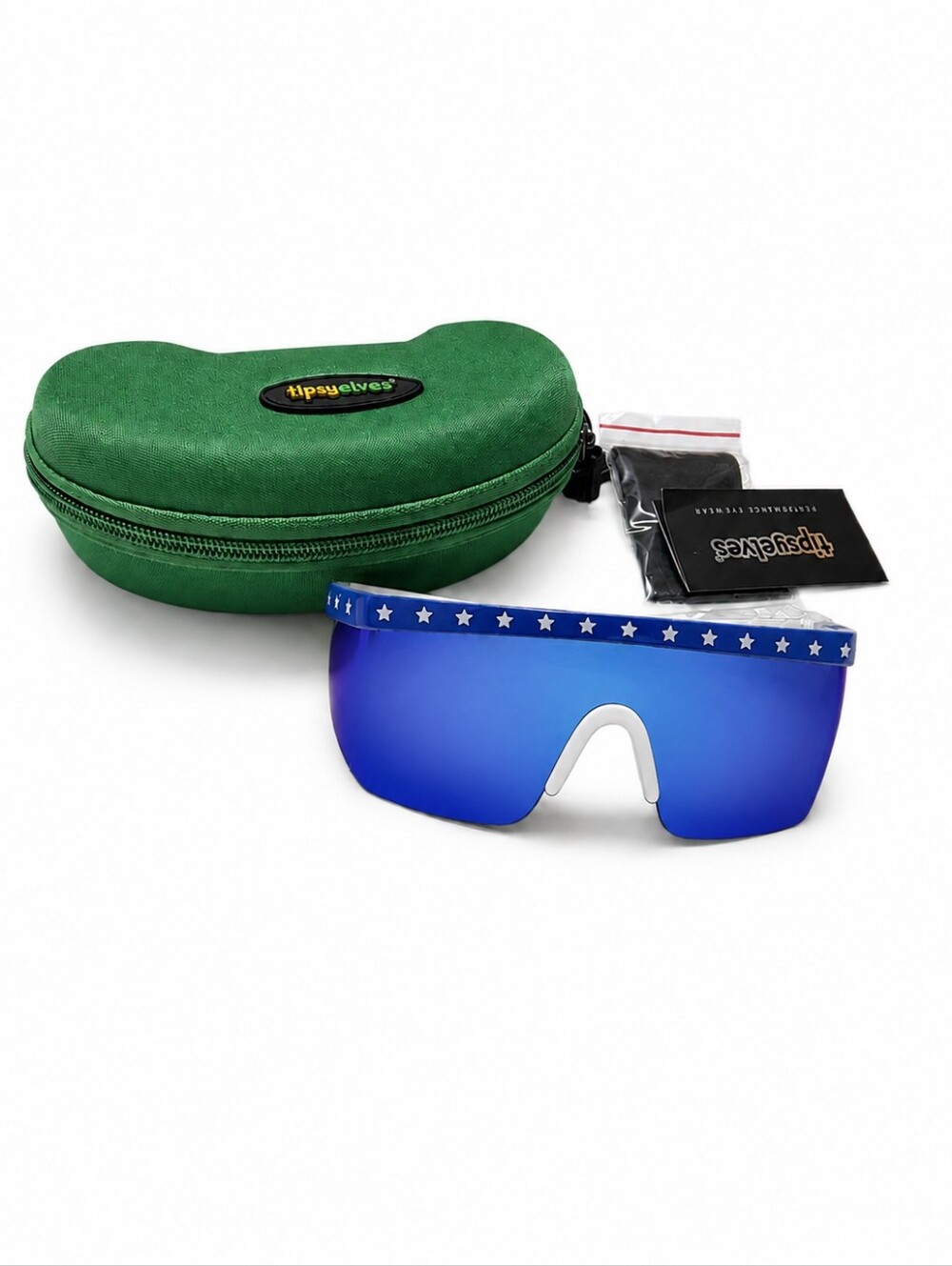 Tipsy Elves Say Can You See Blue Star Shield Sunglasses With Case New